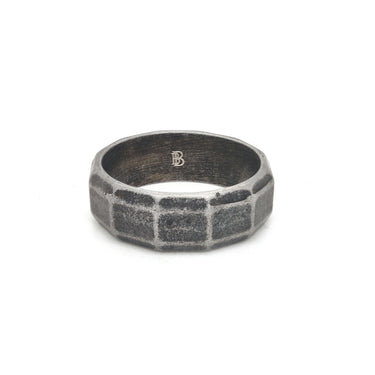 Hexa Industrial Facet Ring in Oxidized finish