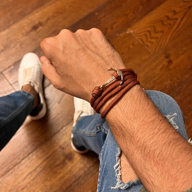 Nautical Rope Anchor Wrap Bracelet in Brown