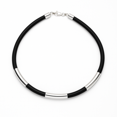 Axis- Minimal 925 sterling silver silicon rubber bracelet.
