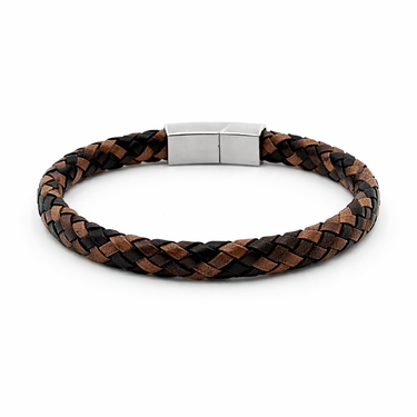 Multi colour Flat Leather Bracelet With Brushed Stainless Steel Lock