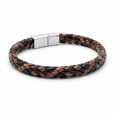 Multi colour Flat Leather Bracelet With Brushed Stainless Steel Lock