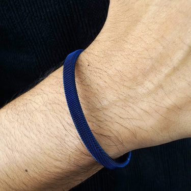 Mesh patterned Cuff in  Navy blue finish