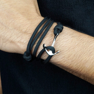 Nautical Rope Anchor Wrap Bracelet in Black