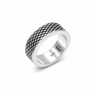 Cross Fence Solid Ring, in 925 oxidized sterling silver