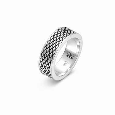 Cross Fence Solid Ring, in 925 oxidized sterling silver
