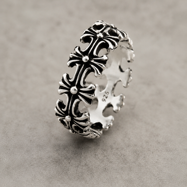 Vintage Gothic Cross Band Ring in 925 Sterling Silver