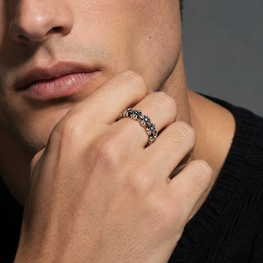 Vintage Gothic Cross Band Ring in 925 Sterling Silver