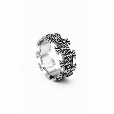 925 Sterling Silver Gothic Cross Band Ring | Vintage Oxidized Statement Ring