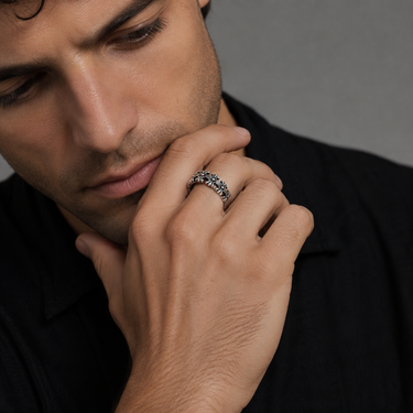 925 Sterling Silver Gothic Cross Band Ring | Vintage Oxidized Statement Ring
