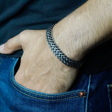 Men's Double Layer Flat Chain Bracelet in Oxidized finish