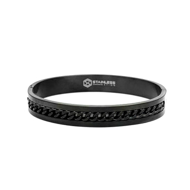 Curb Black Stainless Steel Kada Bangle Bracelet Men