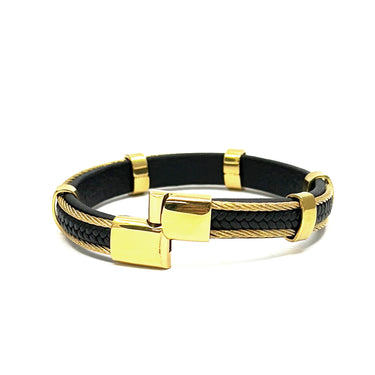 Gold wired Flat Leather Bracelet