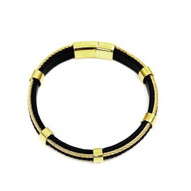 Gold wired Flat Leather Bracelet