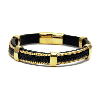 Gold wired Flat Leather Bracelet