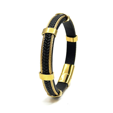 Gold wired Flat Leather Bracelet
