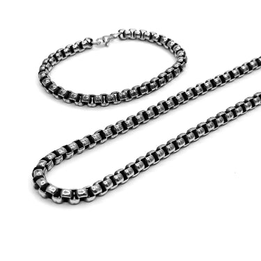 Thick Box Chain & Bracelet combo in Oxidized finish