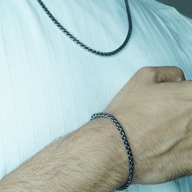 Minimal Braided Chain & Bracelet combo in Oxidized finish