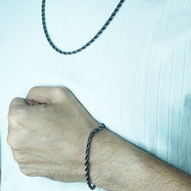 Twisted rope Chain & Bracelet combo in Oxidized finish