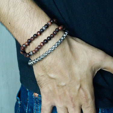 Two Layer Wrap Bracelet in Red Tiger Eye with chevron stopper