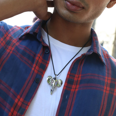 Faceted Elephant head Pendant with Gun metal chain