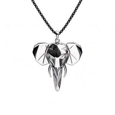 Faceted Elephant head Pendant with Gun metal chain