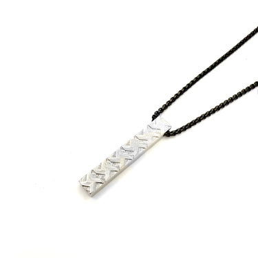 Cross Hatch Bar Pendant with Gun metal Stainless steel chain