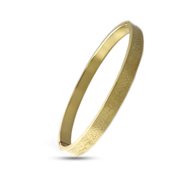Textured Yellow Gold Stainless Steel Bangle Bracelet