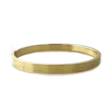 Textured Yellow Gold Stainless Steel Bangle Bracelet