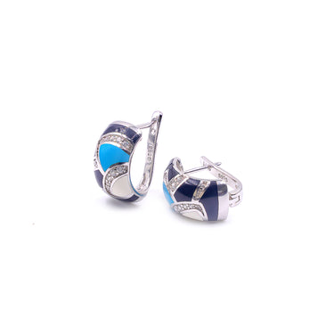 Italian Enamel Diamond High top Earrrings