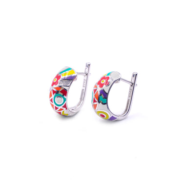 Floral Enamel Diamond High top Earrrings