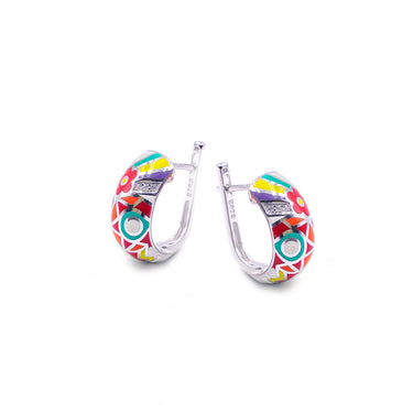 Floral Enamel Diamond High top Earrrings