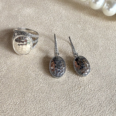 Hammered Oval Drop Earrings