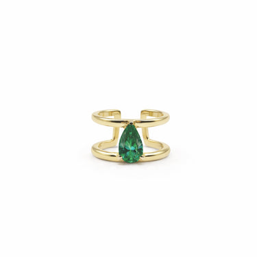 Drop diamond Minimal Ear Cuff-green stone