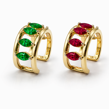 Marquise diamond Minimal Ear Cuff with-green stone