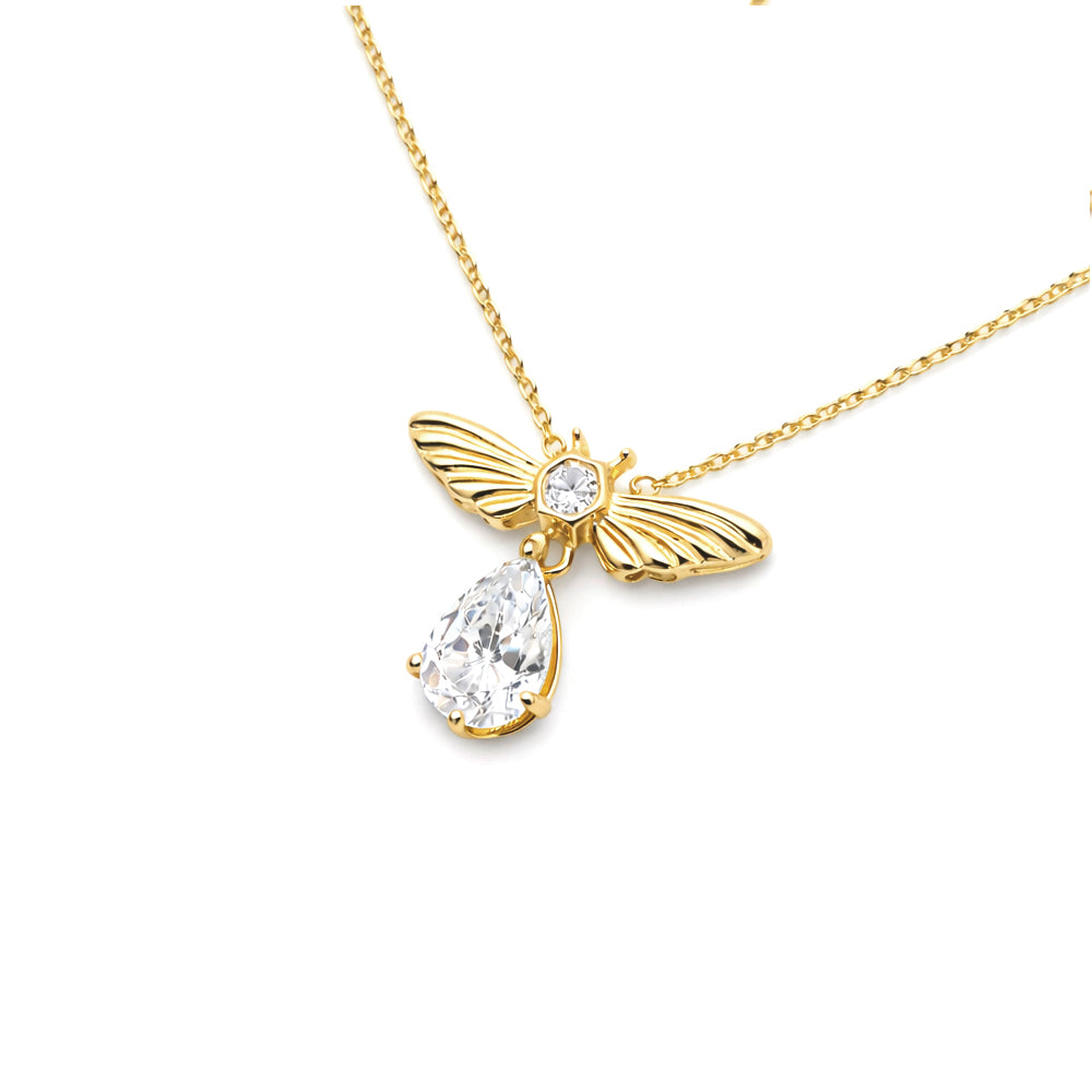 Bee Pendant Necklace in 925 Sterling Silver with CZ