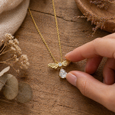 Bee Pendant Necklace in 925 Sterling Silver with CZ