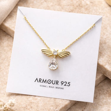 Bee Pendant Necklace in 925 Sterling Silver with CZ