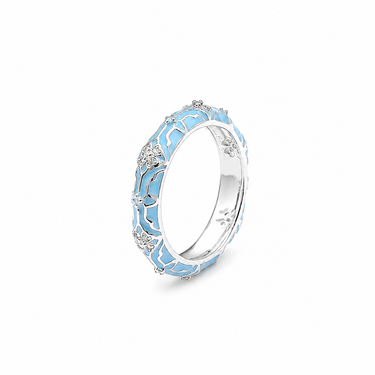 Floral diamond band in Blue enamel