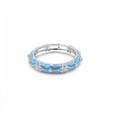 Floral diamond band in Blue enamel