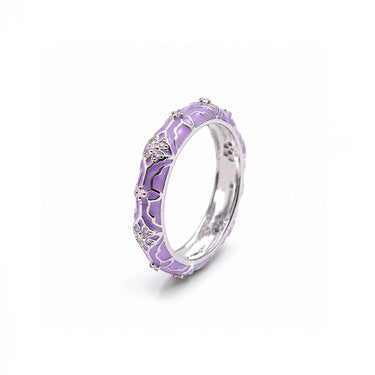 Floral diamond band in Purple enamel
