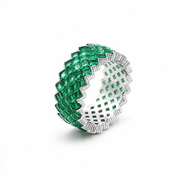Emerald stone eternity ring in 925 sterling silver