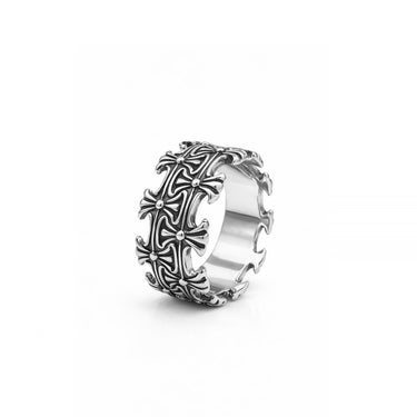 925 Sterling Silver Gothic Cross Band Ring | Vintage Oxidized Statement Ring