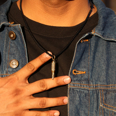 Studded Bullet  Pendant with Gun metal chain